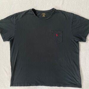 Holes Polo Ralph Lauren T-Shirt Mens XL Black Pocket Red Pony Grunge Thrashed